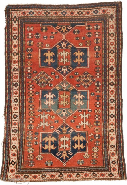 antique caucasian karabagh carpet circa 1900 size 184x124cm low pile                       