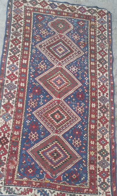 Antique rare 1880's caucasian kazak borchalou area rug, size 208×121cm.                       