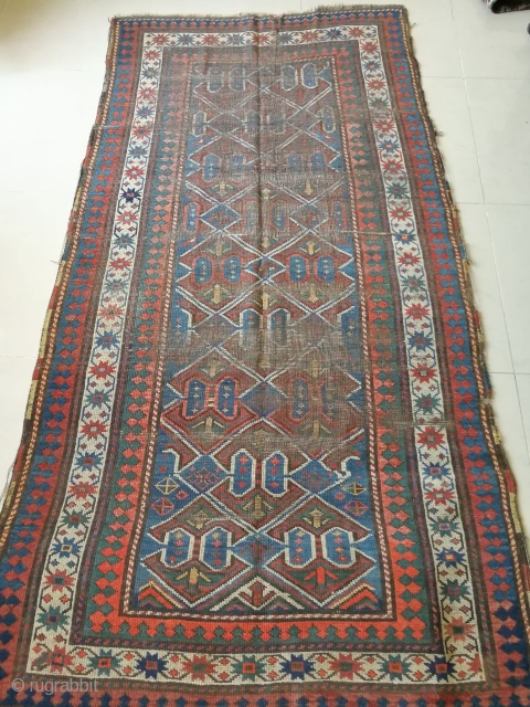 Antique caucasian kazak karabagh rug circa 1900, size 172×83cm.                        