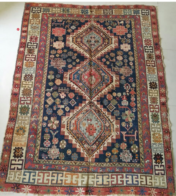 Antique caucasian shirvan rug, circa 1900, size 132×104 cm.                        