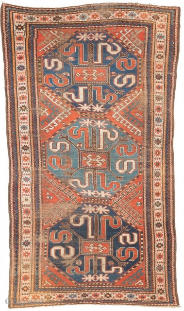 antique collectible caucasian Armenian cloud band kndzoresk carpet size 246x139 low pile circa 1880                   