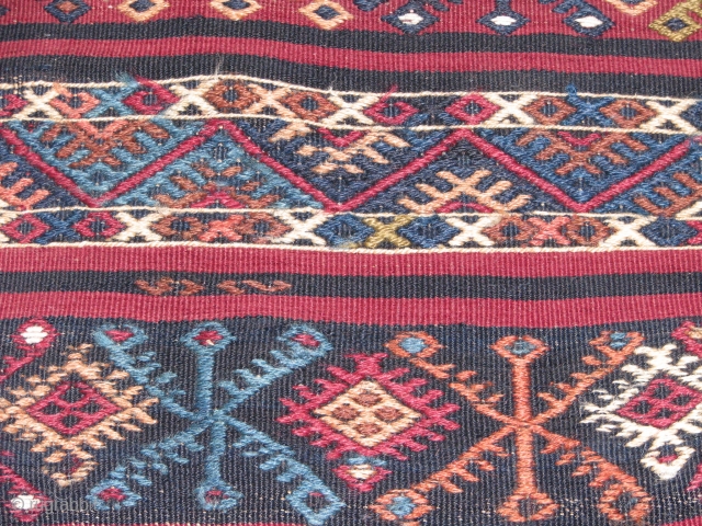 wonderful anatolian kilim.Malatya area.it was used as a grain or storage bag but lately they opened it and was used as a runner.great jijim work.        
