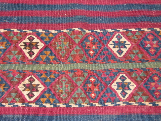 Wonderful Aleppo(Reyhanli)Kilim Runner.19th Cent.Good colours,beautifull drawings and good condition.A few minor damage nothing serious.Please feel free to contact me.Thank you             