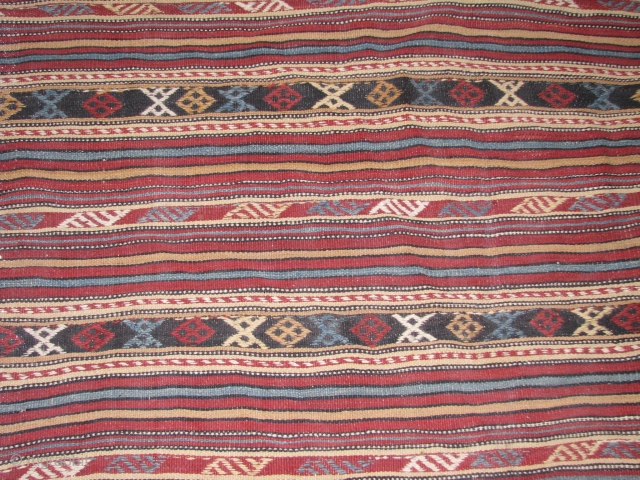 Wonderful Anatolian Kilim.it has some extra beautifull jijim ebroidery,too.wool on wool.good age.please feel free to contact me.Thank you.               