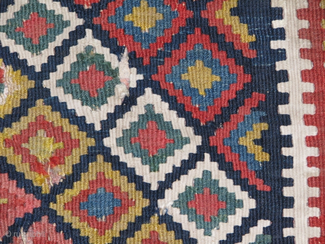 antique(early) rare kilim.19th centry or much earlier.it has a very strong weave and wonderfull colours.the yellow is great as well as all the other colours.all naturel colours.wool but the white is cotton.if  ...