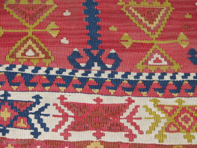 Lovely Anatolian Kilim.(Cankiri?)this kilim is in very good condition.no repairs and so.it has a beautifull mihrab and has the tree of life which is eternety of soul.it has also some beautifull amulet  ...