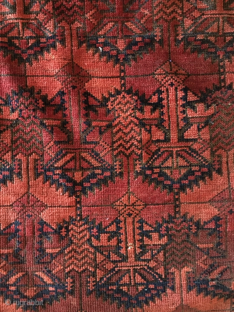 Old Baluch main carpet, probably Timuri tribe early 20th century. Size is 3,34 cm x 2,03 cm (6,8 m2). Special repetitive pattern, reminiscent of Beshir carpets or and the kedjebe motive. The  ...
