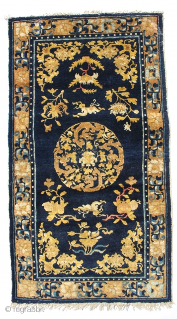 Ninghsia, China, 65 x 118 cm/ 26 x 46 inch, 1st. half of 19. cent., little repairs; see more: http://www.heinz-hegenbart.de/1/navigation-left/gallery/rare-rugs-and-bags/chinatibet/             