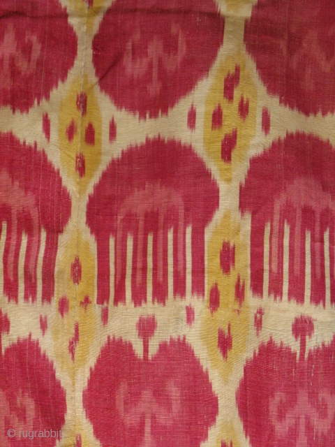 C19th Ikat fragment. Lovely colours and lustrous handspun silk 45 x 150cm                     