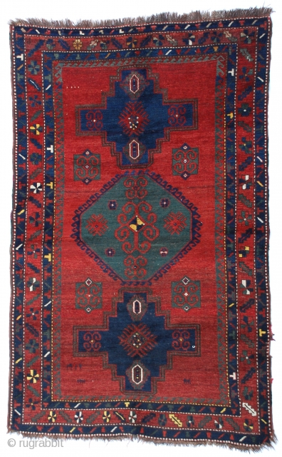 Antique Caucasian Kazak Rug 4'7" x 7'2"
A stunning early 1900s Caucasian Kazak pile rug with its incredibly strong saturated harmonious colors in strong bold geometric designs. Excellent      