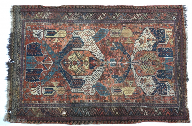 An antique Dragon Soumak, fascinating with heavily saturated natural colors, 19th C
120" x 82 inches or 10' x 6'8"              