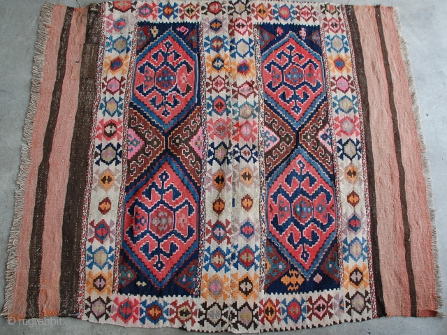 Caucasian Saddle Kilim, 3'6" x 4'1"

Caucasian flat weave sofreh or horse saddle blanket from the 1890s with lively geometric shapes.             