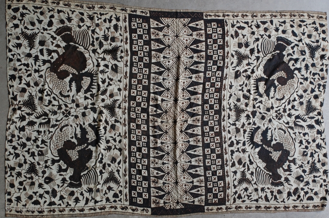 A hand-drawn silk batik from Rembang Northeast Java, Indonesia. 69" x 43". late 19c                   