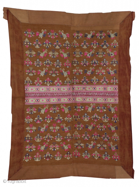 Zhuang Maonan Blanket,   A beautiful brocade blanket from the Guizhou province with a motif of alternating phoenix and flowers. Made with two loomed panels and surrounded by a cotton border,  ...
