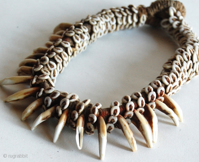 Papua New Guinea Dog Tooth Neckpiece, purchased in 1980 from James Willis Gallery SF during the Malcolm Kirk "Man As Art" photography Exhibit/Show.
17"L          
