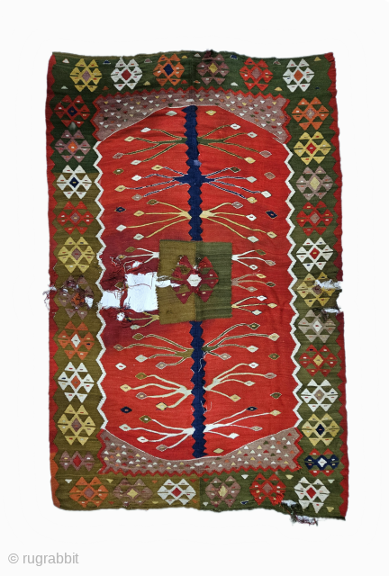 Mid-19th century antique manastir rug. It can be preserved if mounted onto a textile backing.
Size ; 151x235 cm
Detailed information Dm (  arisoylarmobilya@gmail.com  )        