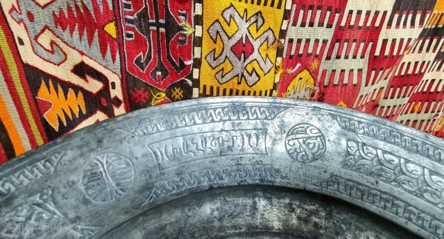 Size ; 53 cm.
Sivas/ Armenian.
A wonderfully crafted Armenian plate with a star detail in the middle.
The name of the owner or master is written on the front. hard to read text with  ...