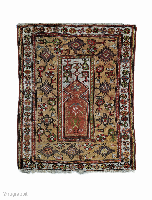 West anatolia, Milas
Size ; 108x130 cm
Pure 19th-century artistry. 
​This Western Anatolian Milas rug (circa 1850) is a masterclass in Natural dyes and traditional composition. From the distinct "mihrab" design to its soft  ...
