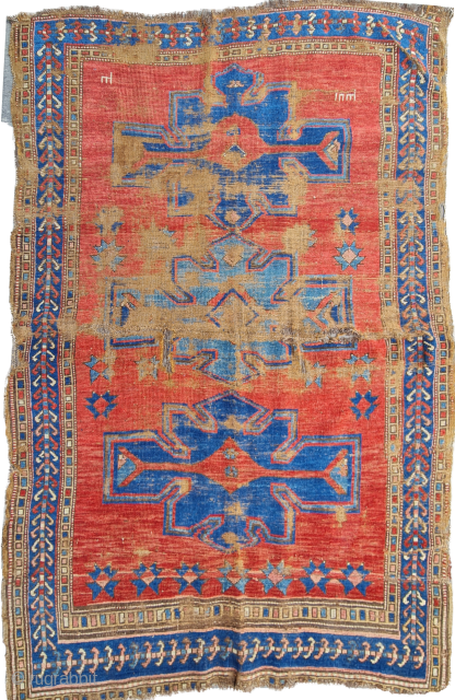 Size : 132 x 195 cm ,
Old kazakh.
Date written on the rug: 1880...                    