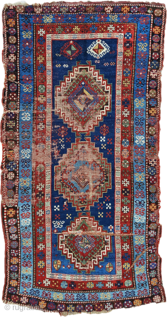 The timeless power of natural dyes... It is impossible not to admire the perfect balance of colors in this late 19th-century Caucasian rug. The striking contrast between the organic indigo blues and ...