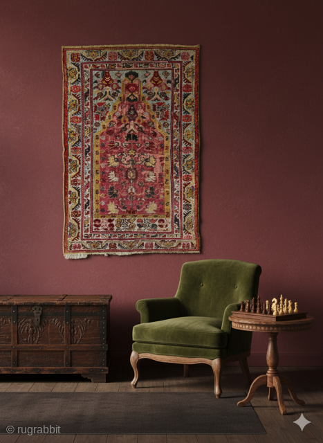 Size ; 98 x 150 cm
Central anatolia, Cappadocia (Mucur )

Value as a Work of Art: A rug hung on the wall transcends its original meaning with its fine craftsmanship, colors, and patterns,  ...