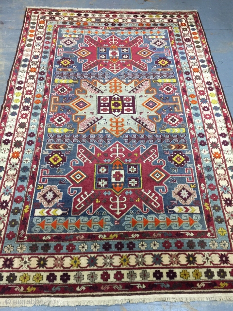 Antique Used Handmade Caucasian Yerevan Kazak Style,Old, Wool&Cotton,Size:6.6 By 4.5 Ft,All in natural,Very Soft  condition, Beautiful colours,Around 80 years Old,            