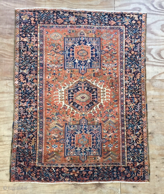 Antique Handmade Persian Karaja Rug,all in natural,some old repairs,Low pile,ca:1920,size:6.3 ft by 4.9 ft,190 cm by 144 cm               