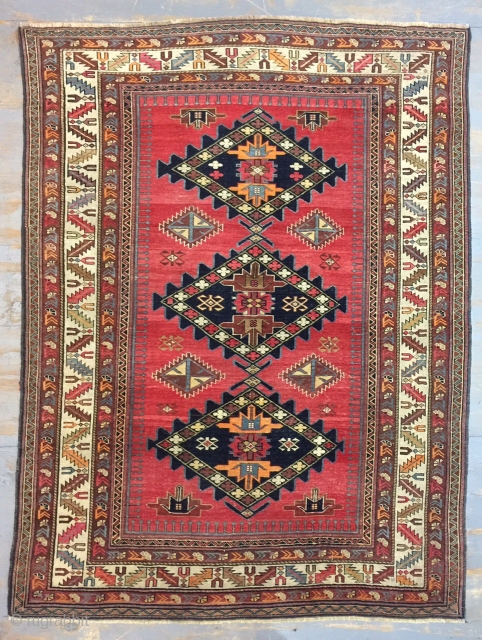 Antique Handmade Shirvan Kazak Wool Rug,ca:1920,all in natural,good pile.Soft,Attractive Design,Size:5.9 ft by 4.4 ft,174 cm by 131 cm               