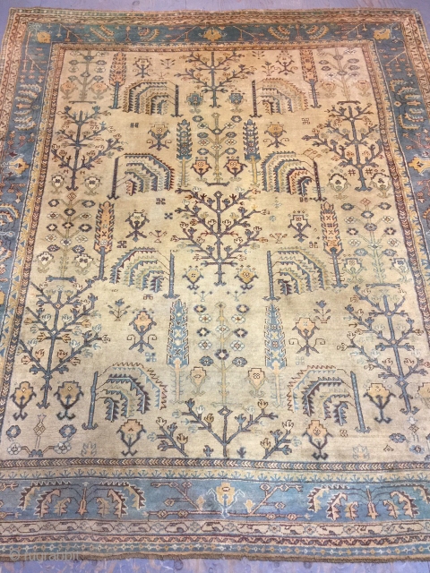 Antique Handmade  Turkish Oushak Wool Rug,Ca:1920, very good condition,Soft,good pile just somewhere pile it is little bit low,Size:13.2 ft by 11.2 ft,402 cm by 340 cm      