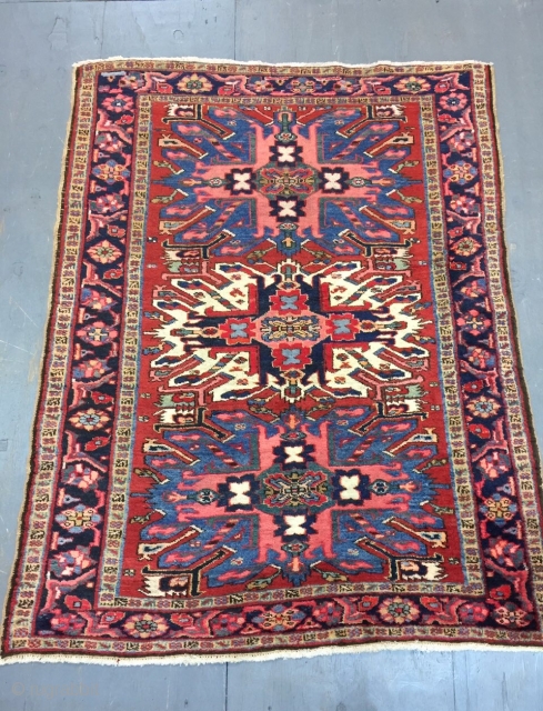 Antique Handmade Persian Heris Rug,Eagle design,pile it is good but some place is low,Some Professional Old repair,all in natural,Clean,Around 100 years old,Size:193cm by 149cm         