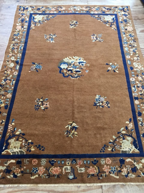 Antique Handmade Chinese Art Deco Rug,
Attractive Design,All in natural,Low pile,Clean,Around 80 Years Old

Size:260cm by 186cm                  