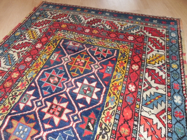 Antique Caucasan Kazak Runner, 3.2 x 9.5 ft (97x290 cm), 19th century, delightful colors, soft and shiny wool.. 
I will be exhibiting at Stand A15/1, Hall 21 in Domotex between 14-17 January;  ...