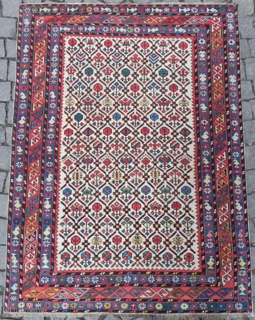 Caucasian Shirvan Rug, 5.2x3.9 ft (157x117), late 19th Century, Good Condition, as found. www.RugSpecialist.com, Gallery: Binbirdirek Mah, Peykhane Cd, Ucler Sk, Ersoy Han, 48/2, Sultanahmet, Istanbul, 34122, Turkey.  (Appointments Recommended)  