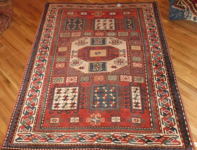 Caucasian Karachov Kazak Rug, 5.8x 7.1 ft, late 19th Century, good condition, as found. www.RugSpecialist.com, Gallery: Binbirdirek Mah, Peykhane Cd, Ucler Sk, Ersoy Han, 48/2, Sultanahmet, Istanbul, 34122, Turkey. (By Appointment)  