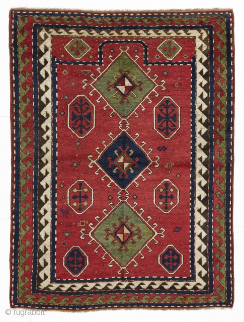 Antique Caucasian Bordjalou Kazak Prayer Rug, 4.4x6 Ft                         