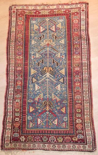 Caucasian Daghestan Rug, 4.5 x 2.7 ft (137x81 cm), good condition, as found.                    