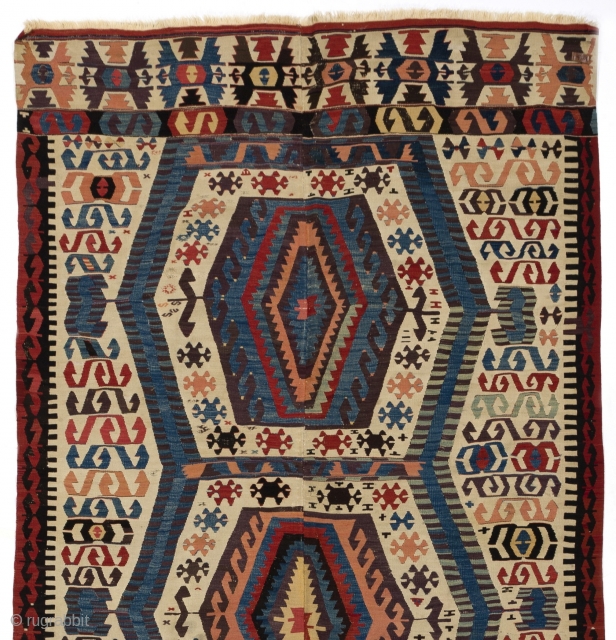 Afyon Kilim, 5 by 12 Ft (151x372 cm), ca 1800 or older, as found. http://rugspecialist.com/shop/12-antique-rugs?id_category=12&n=204                  