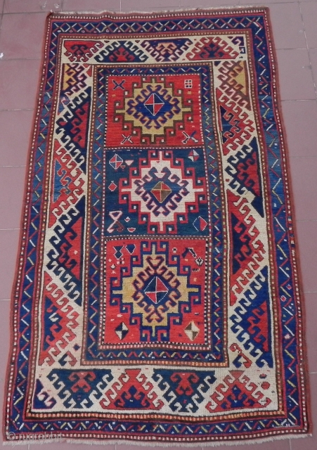 Antique Caucasian Borchalo Kazak Rug, 7.2x4.1 ft(220x125 cm), second half 19th century, very good condition with near full pile.              