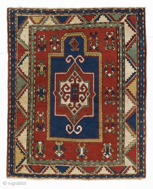 Caucasian Fachralo Kazak Prayer Rug, 4 x 5 Ft (118x144 cm), late 19th Century, 
http://rugspecialist.com/shop/12-antique-rugs                  