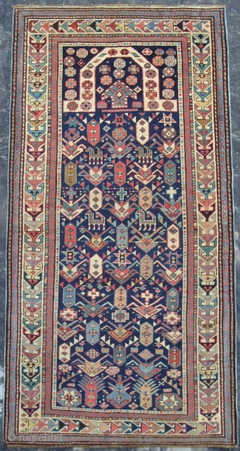 Caucasian Akstafa Prayer Rug, Excellent Condition and Fabulous Colours, full pile, 66x34 inches(167x86 cm), sec half 19th Century. Please ask for a Free CD containing images of some 150 antique Caucasian Rugs  ...