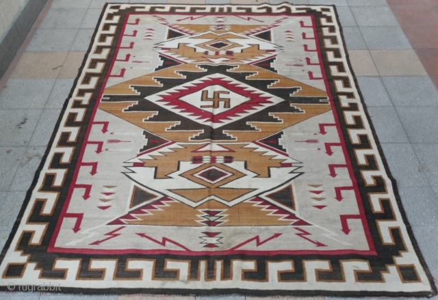 Large Antique Navajo Teec Nos Pos JB Moore Rug from 1920`s with very rare design elements and proportions. Very good and original condition, no repairs. 96x70 inches (244x177 cm). www.rugspecialist.com   