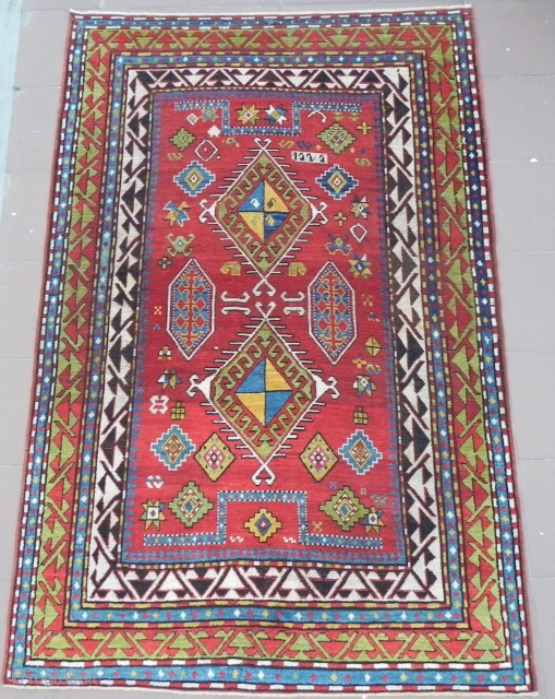 Antique Caucasian Fachralo Kazak Rug, 7.5x4.10 ft, Excellent Condition, 19th Century.                      