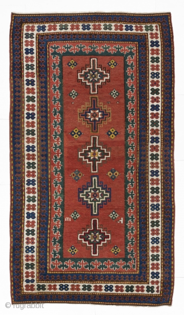 Caucasian Kazak Rug, 4'2" by 7'7" (128x230 cm), late 19th Cen.
                      