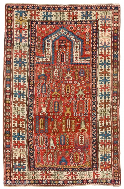 Shirvan Prayer Rug, 36x57 inches (91x144 cm), late 19th Century                       