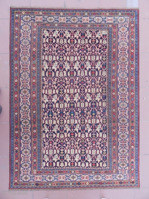 Dated 1866! Antique Caucasian Kuba Konaghend Rug, very finely woven, clearly produced by a master waeaver, 4.3 x 5.10 ft (131x183 cm), ends professionally rewoven by one cm, otherwise in Excellent Original  ...