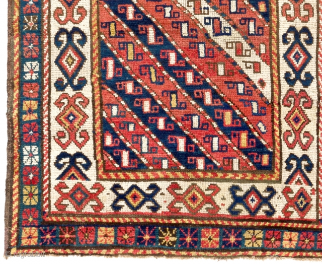 Caucasian Kazak long Rug, 3.3 x 7.5 Ft (100x225 cm), late 19th  Century.                   