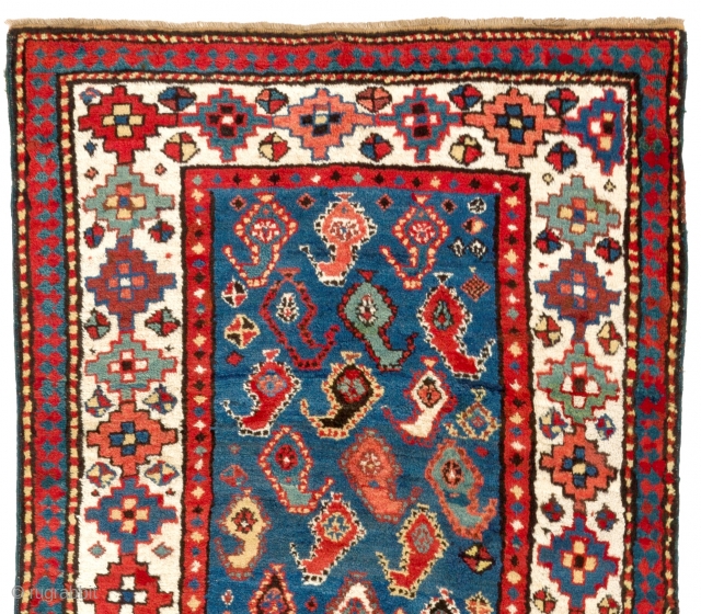 Antique Gendje Runner, Southern Caucasus, late 19th Century. 3.3 x 8.4 Ft (100x253 cm). Full pile.
                 