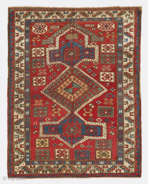 Antique Caucasian Fachralo Kazak Rug, 45x57 inches (113x145 cm), late 19th Century, very good condition, all natural dyes, original as found. Higher resolution images available on request.      