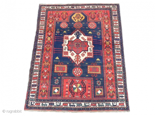 Antique Caucasian Fachralo Kazak prayer Rug, 6.4x5.2 ft, late 19th century, good condition.                    