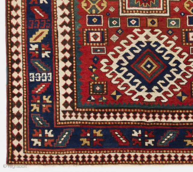 Triple Medallion Kazak Rug, 4'8" x 6'4" (142x192 cm), 19th Century, as found with even medium pile.                